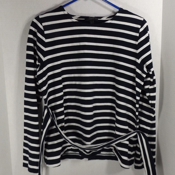 J. Crew Tops - J Crew Blue & White Stripe Top Wrap Around Belt M